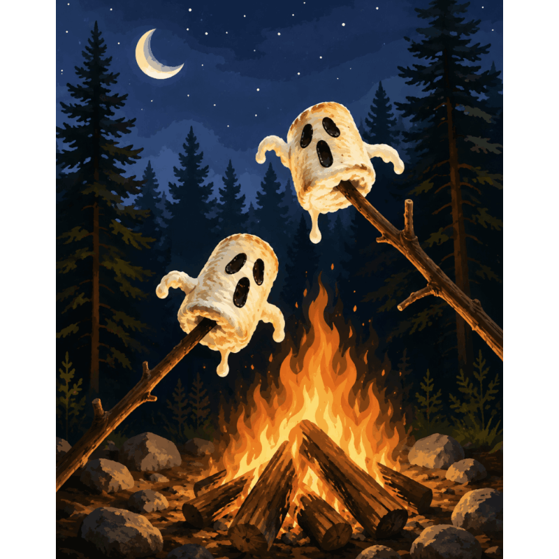 Malen nach Zahlen - Geister-Marshmallow-Rösten - Malen nach Zahlen