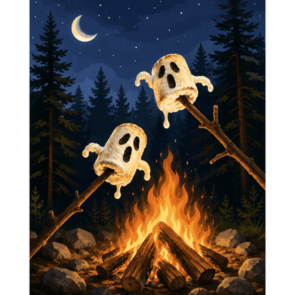 Malen nach Zahlen - Geister-Marshmallow-Rösten - Malen nach Zahlen