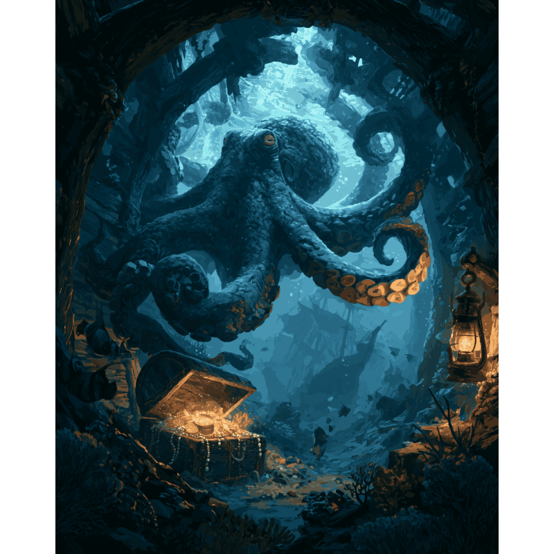 Malen nach Zahlen - Leuchtender blauer Oktopus - Malen nach Zahlen