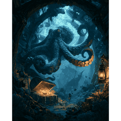 Malen nach Zahlen - Leuchtender blauer Oktopus - Malen nach Zahlen