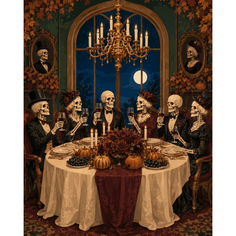 Malen nach Zahlen - Skelett-Dinnerparty - Malen nach Zahlen