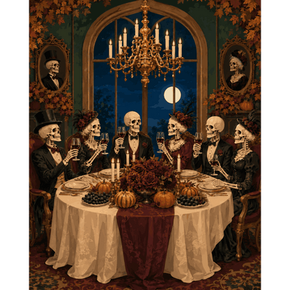 Malen nach Zahlen - Skelett-Dinnerparty - Malen nach Zahlen