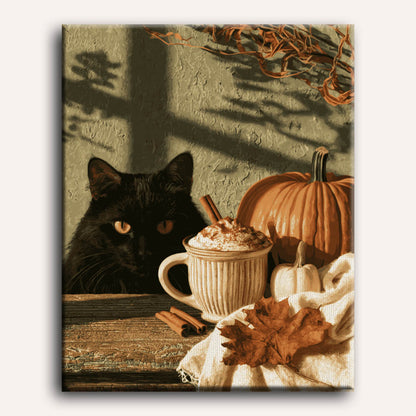 Malen nach Zahlen - Schwarze Katze mit Latte