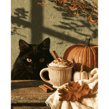 Malen nach Zahlen - Schwarze Katze mit Latte