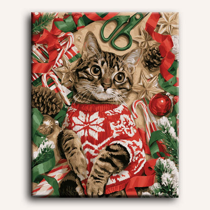 Malen nach Zahlen - Katze im Weihnachtspullover