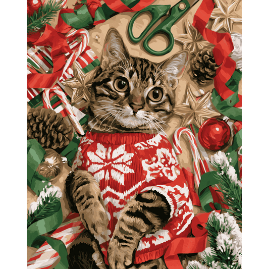 Malen nach Zahlen - Katze im Weihnachtspullover