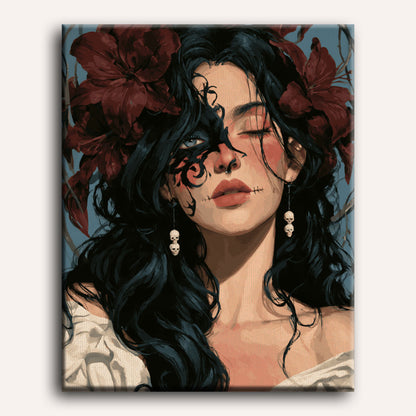 Malen nach Zahlen - Purpurhaar mit Blumen