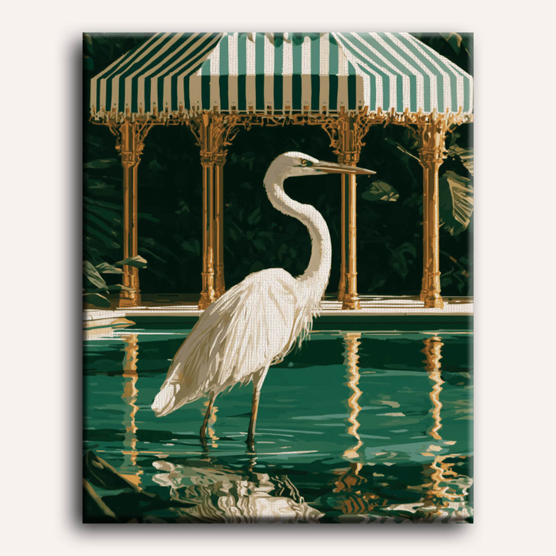 Malen nach Zahlen - Eleganter Reiher am Pool