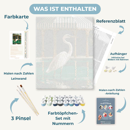 Malen nach Zahlen - Eleganter Reiher am Pool