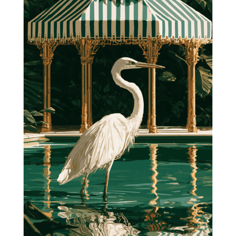 Malen nach Zahlen - Eleganter Reiher am Pool