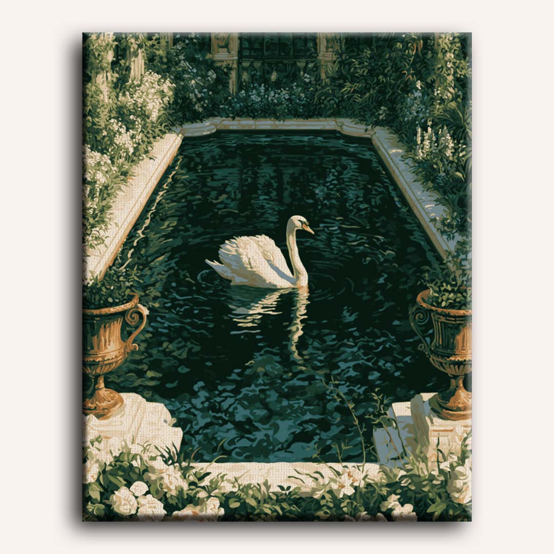 Malen nach Zahlen - Gartenschwan am Pool