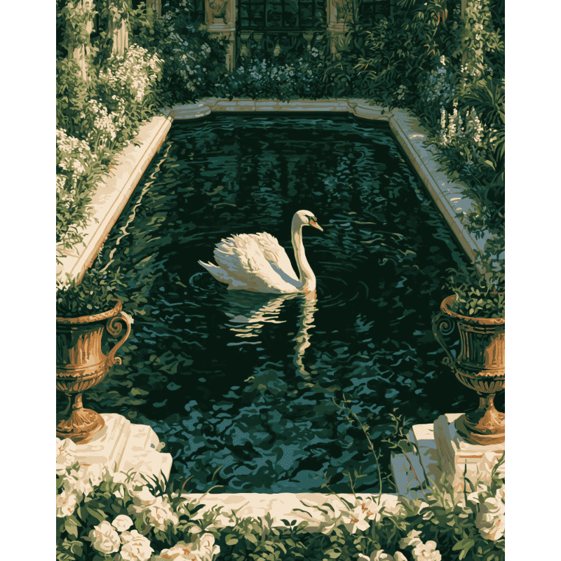 Malen nach Zahlen - Gartenschwan am Pool