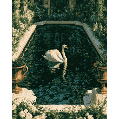 Malen nach Zahlen - Gartenschwan am Pool