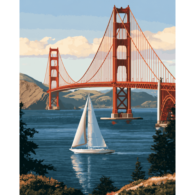 Malen nach Zahlen - Segelboot an der Golden Gate