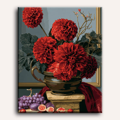 Malen nach Zahlen - Dahlien in goldener Vase
