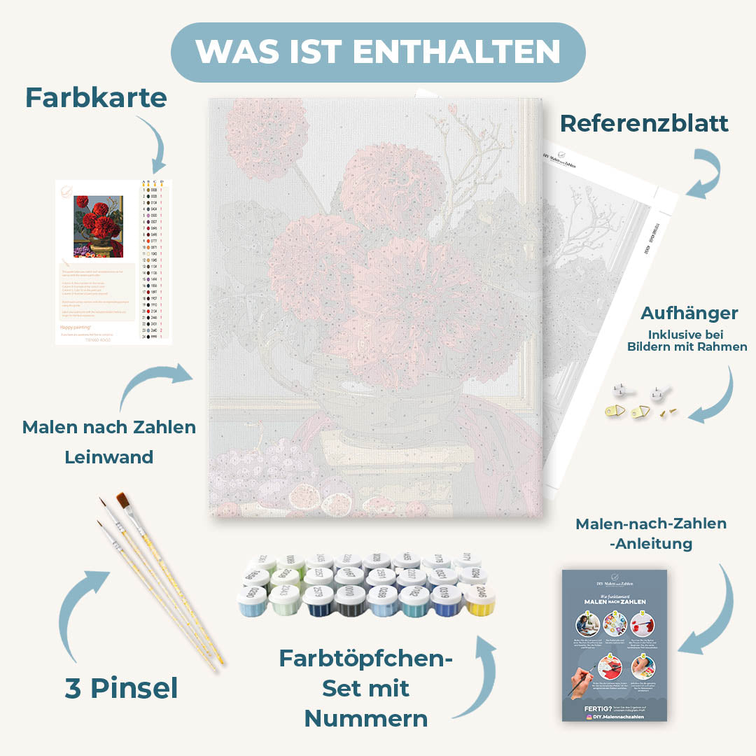 Malen nach Zahlen - Dahlien in goldener Vase