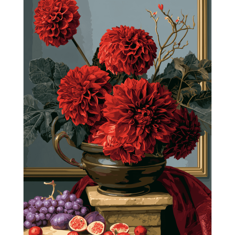 Malen nach Zahlen - Dahlien in goldener Vase