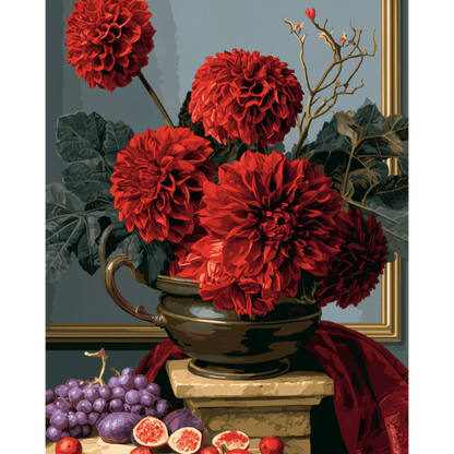 Malen nach Zahlen - Dahlien in goldener Vase