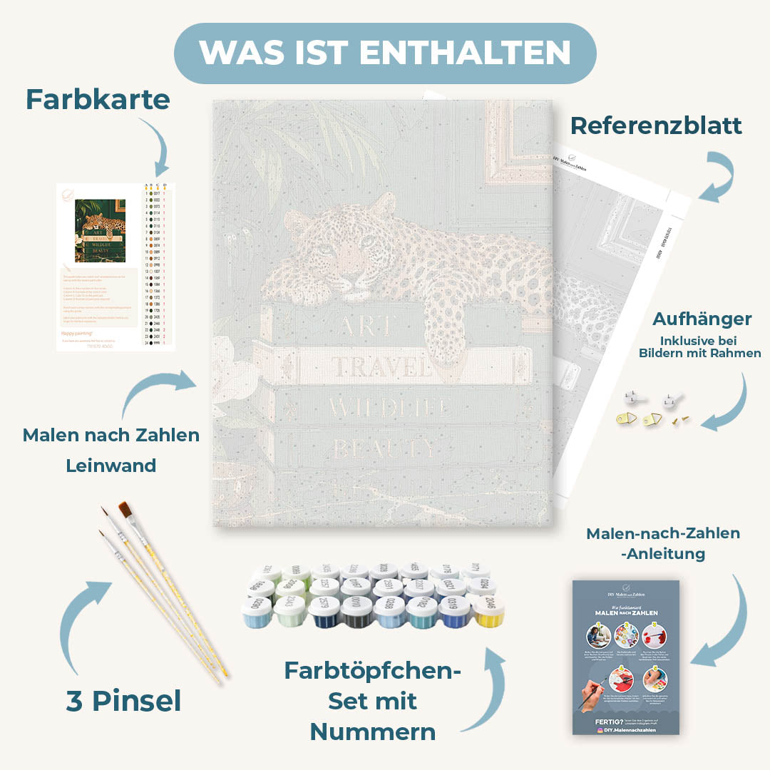 Malen nach Zahlen - Leopard auf Büchern