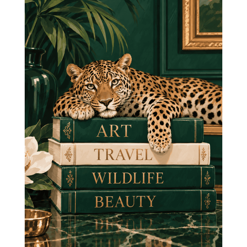 Malen nach Zahlen - Leopard auf Büchern