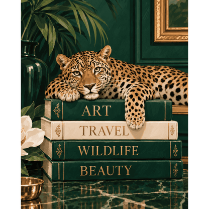 Malen nach Zahlen - Leopard auf Büchern