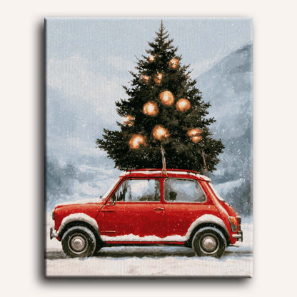 Malen nach Zahlen - Kleines rotes Weihnachtsauto