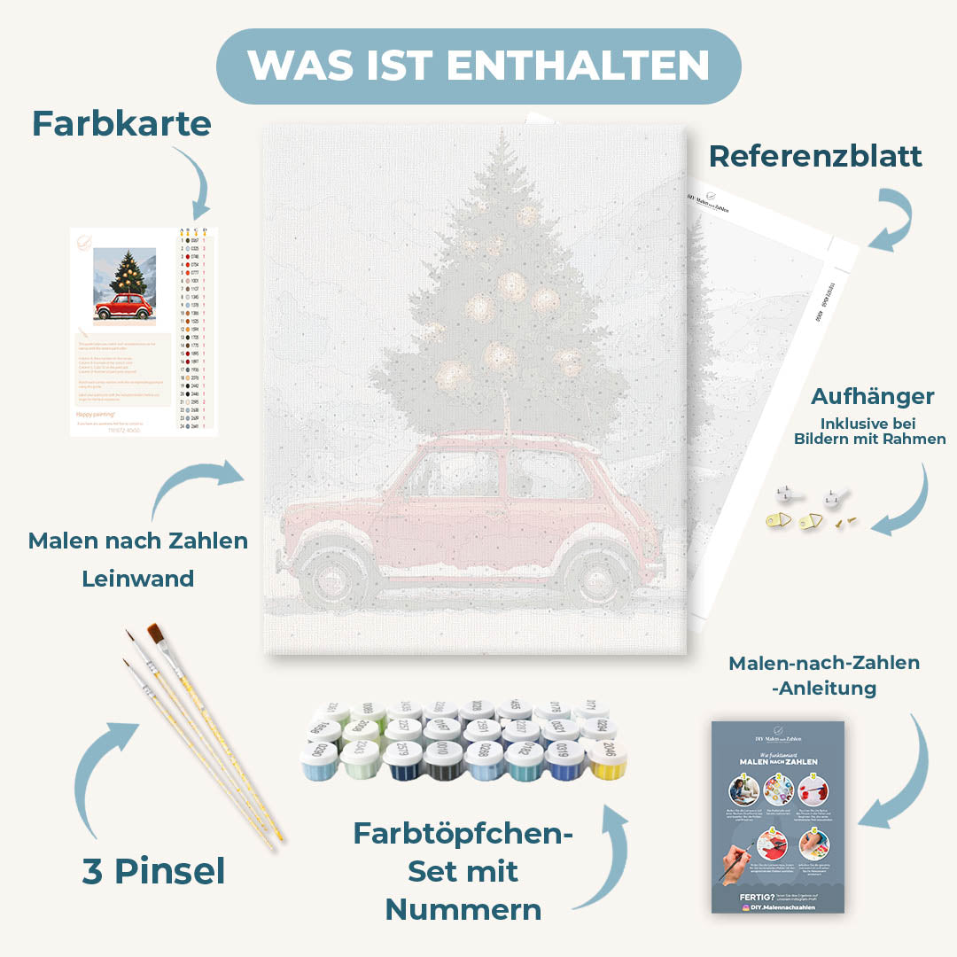Malen nach Zahlen - Kleines rotes Weihnachtsauto