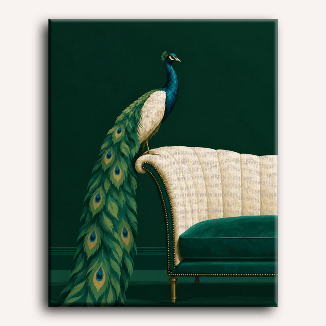 Malen nach Zahlen - Pfau auf dem Sofa