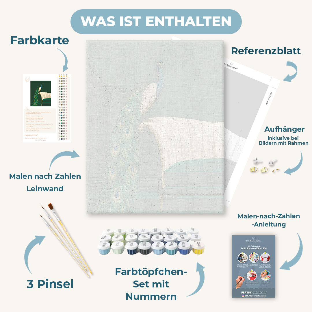 Malen nach Zahlen - Pfau auf dem Sofa