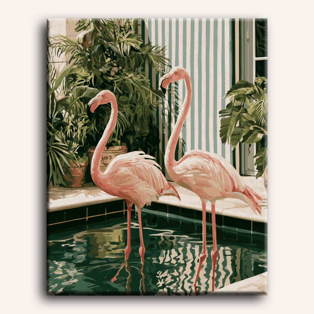 Malen nach Zahlen - Flamingos am Pool