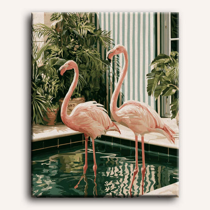 Malen nach Zahlen - Flamingos am Pool