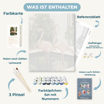 Malen nach Zahlen - Flamingos am Pool