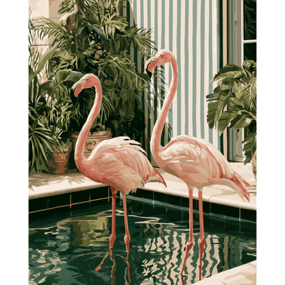 Malen nach Zahlen - Flamingos am Pool