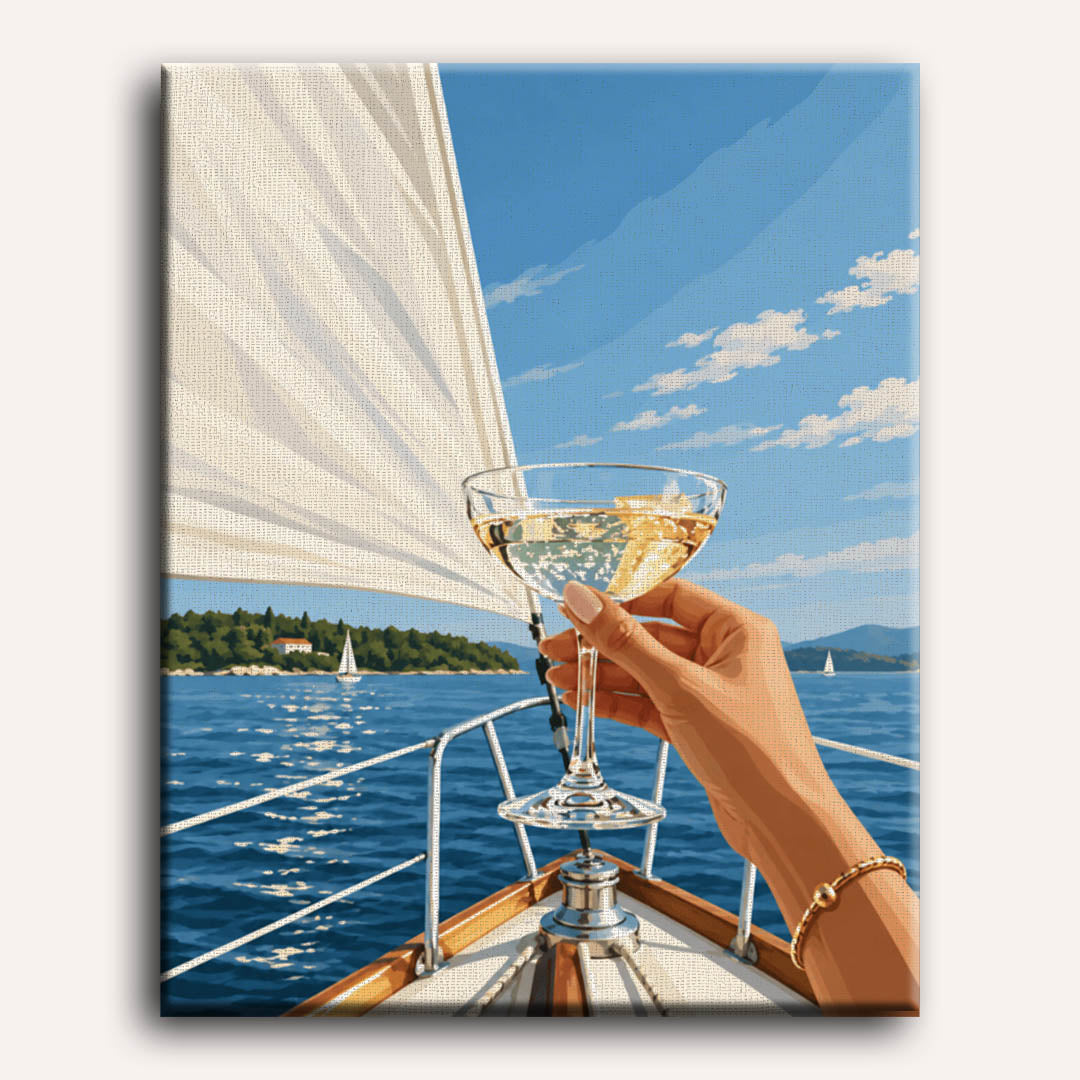 Malen nach Zahlen - Champagner-Prost beim Segeln
