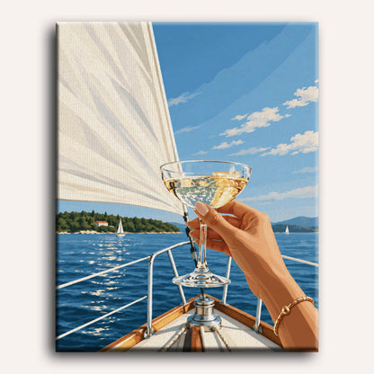 Malen nach Zahlen - Champagner-Prost beim Segeln