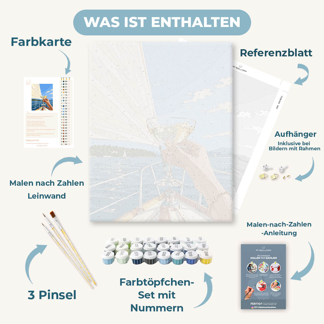 Malen nach Zahlen - Champagner-Prost beim Segeln