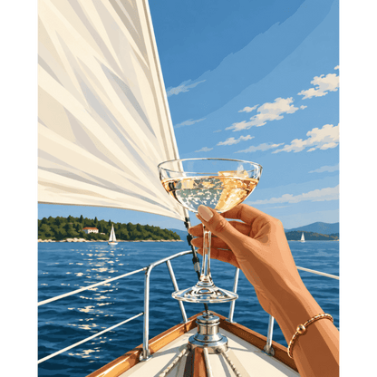 Malen nach Zahlen - Champagner-Prost beim Segeln