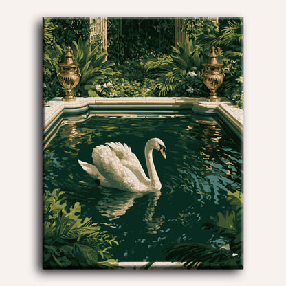 Malen nach Zahlen - Schwan im grünen Pool
