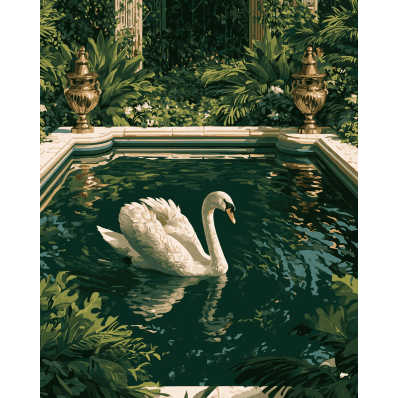 Malen nach Zahlen - Schwan im grünen Pool