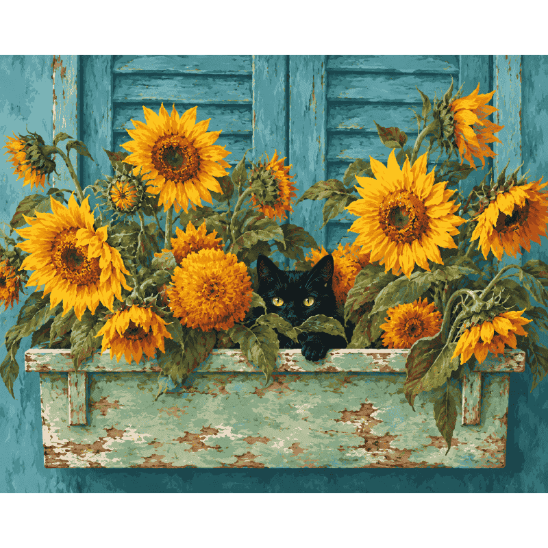 Malen nach Zahlen - Sonnenblumen-Versteckspiel