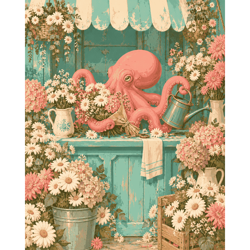 Malen nach Zahlen - Der Oktopus-Blumenladen
