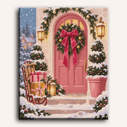 Malen nach Zahlen - Rosa Weihnachtstür