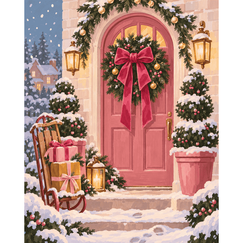 Malen nach Zahlen - Rosa Weihnachtstür