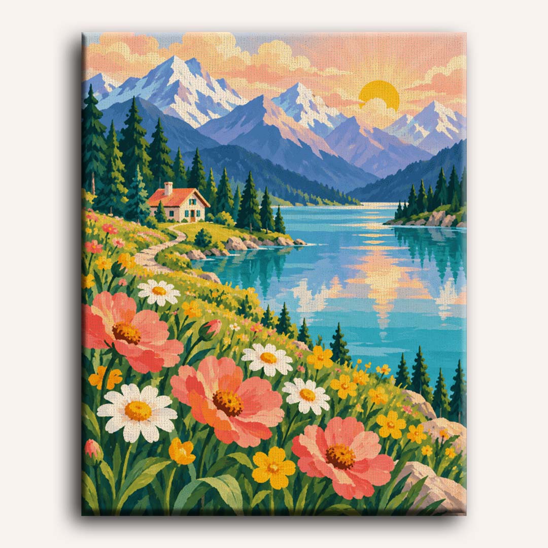 Malen nach Zahlen - Alpine Seeblüte