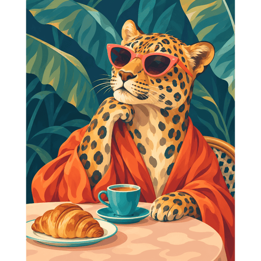 Malen nach Zahlen - Leoparden-Café am Morgen
