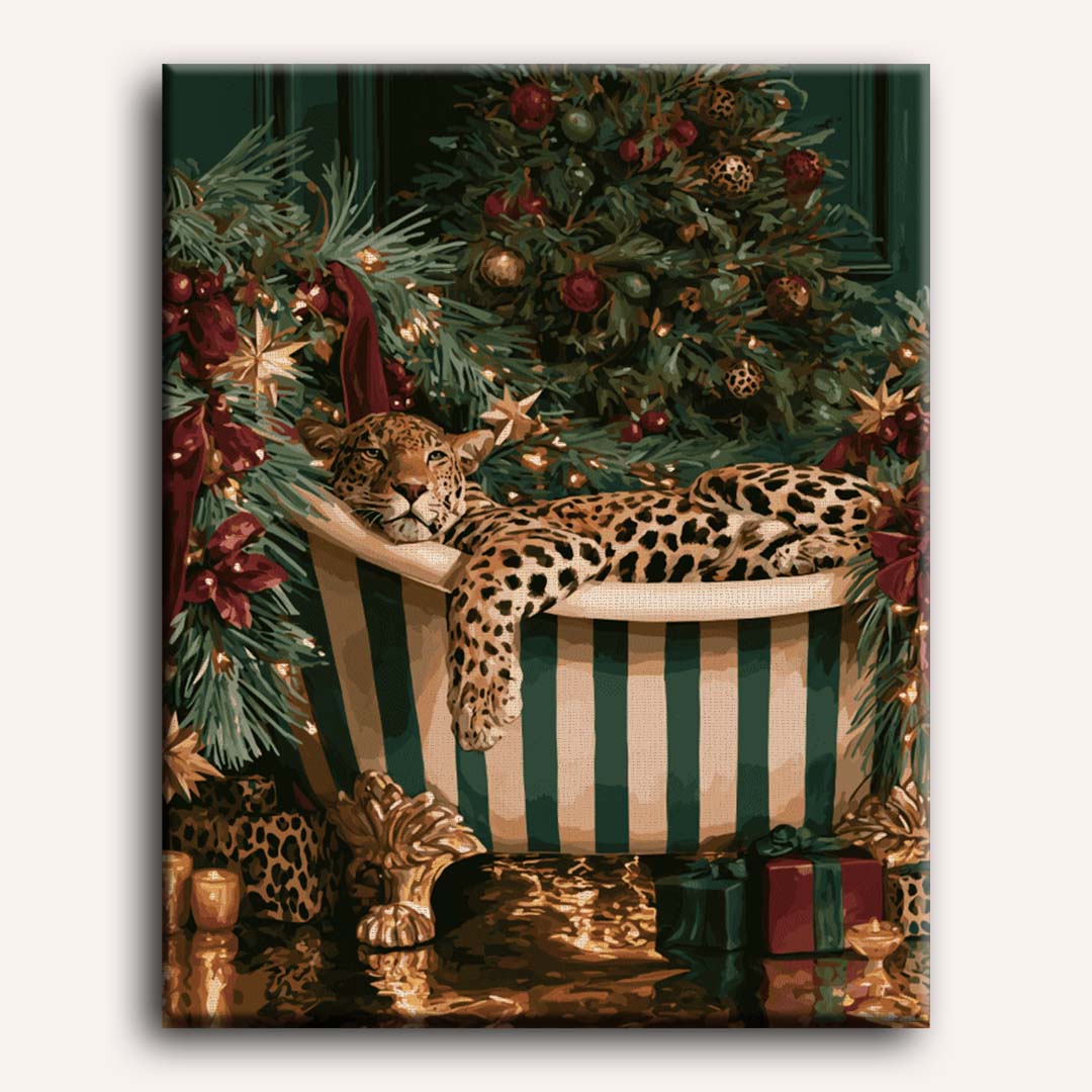 Malen nach Zahlen - Leoparden-Weihnachtsbad
