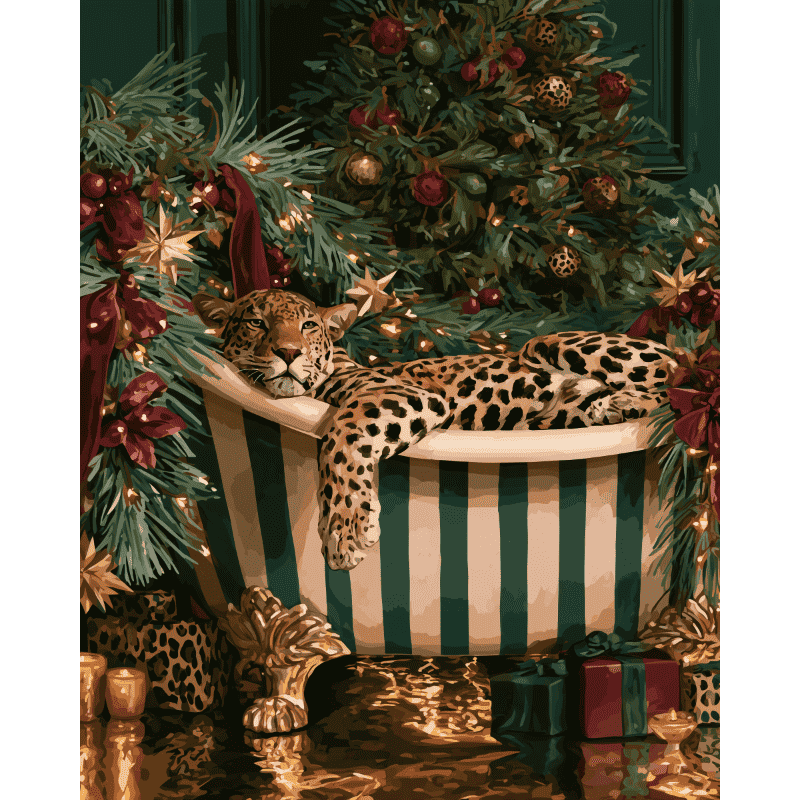 Malen nach Zahlen - Leoparden-Weihnachtsbad