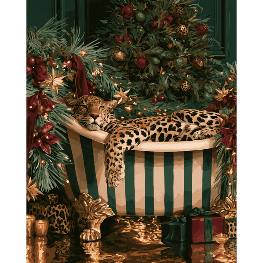 Malen nach Zahlen - Leoparden-Weihnachtsbad