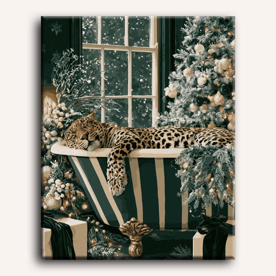 Malen nach Zahlen - Winterbad des Leoparden