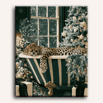 Malen nach Zahlen - Winterbad des Leoparden